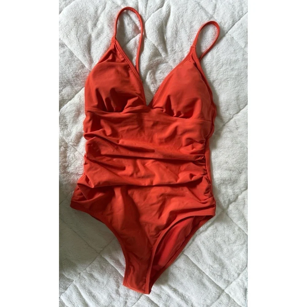 Cupshe Womens One Piece Swimsuit Size 4 Orange Tummy Control V Neck Bathing Suit